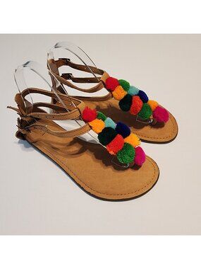 Ruby Yaya Boho Pompom Sandals sz 8 women summer festival